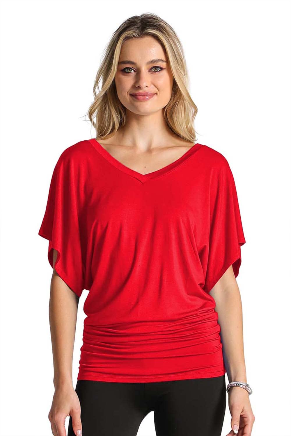 Butterfly Short Sleeve V-Neck Dolman Top